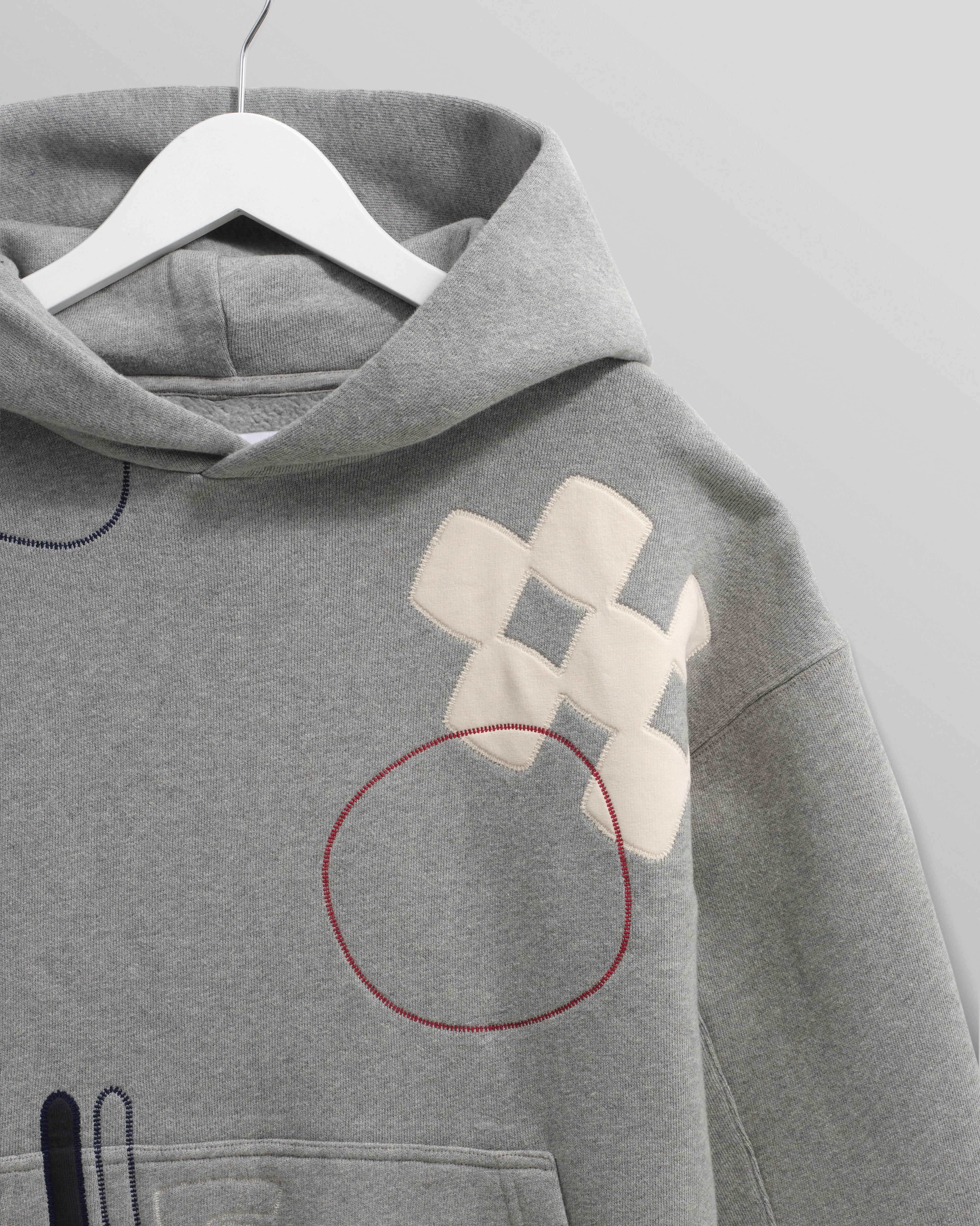 Rydal - Grey Doodle Embroidered Loopback Cotton Hoodie - Image 7