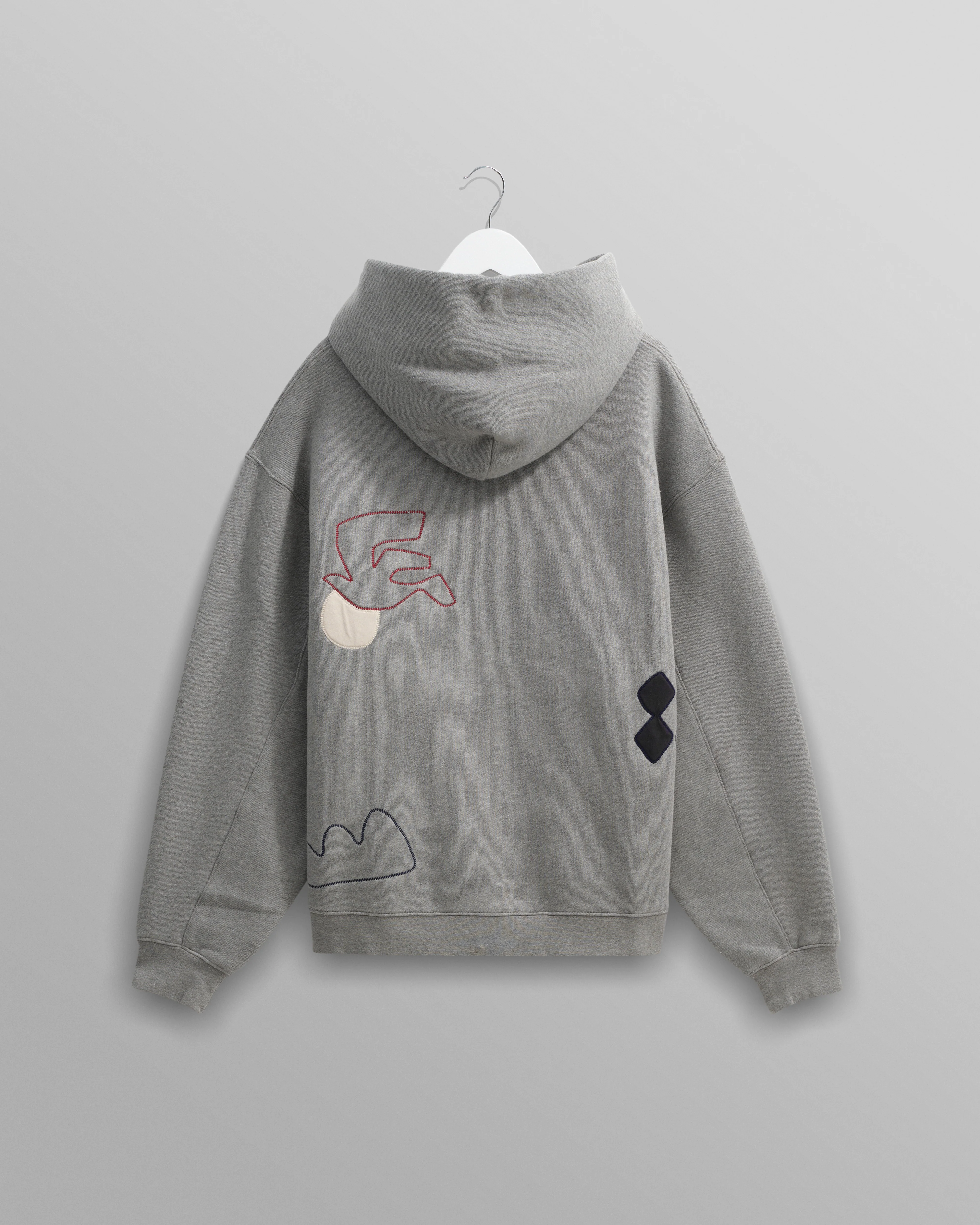 Rydal - Grey Doodle Embroidered Loopback Cotton Hoodie - Image 8