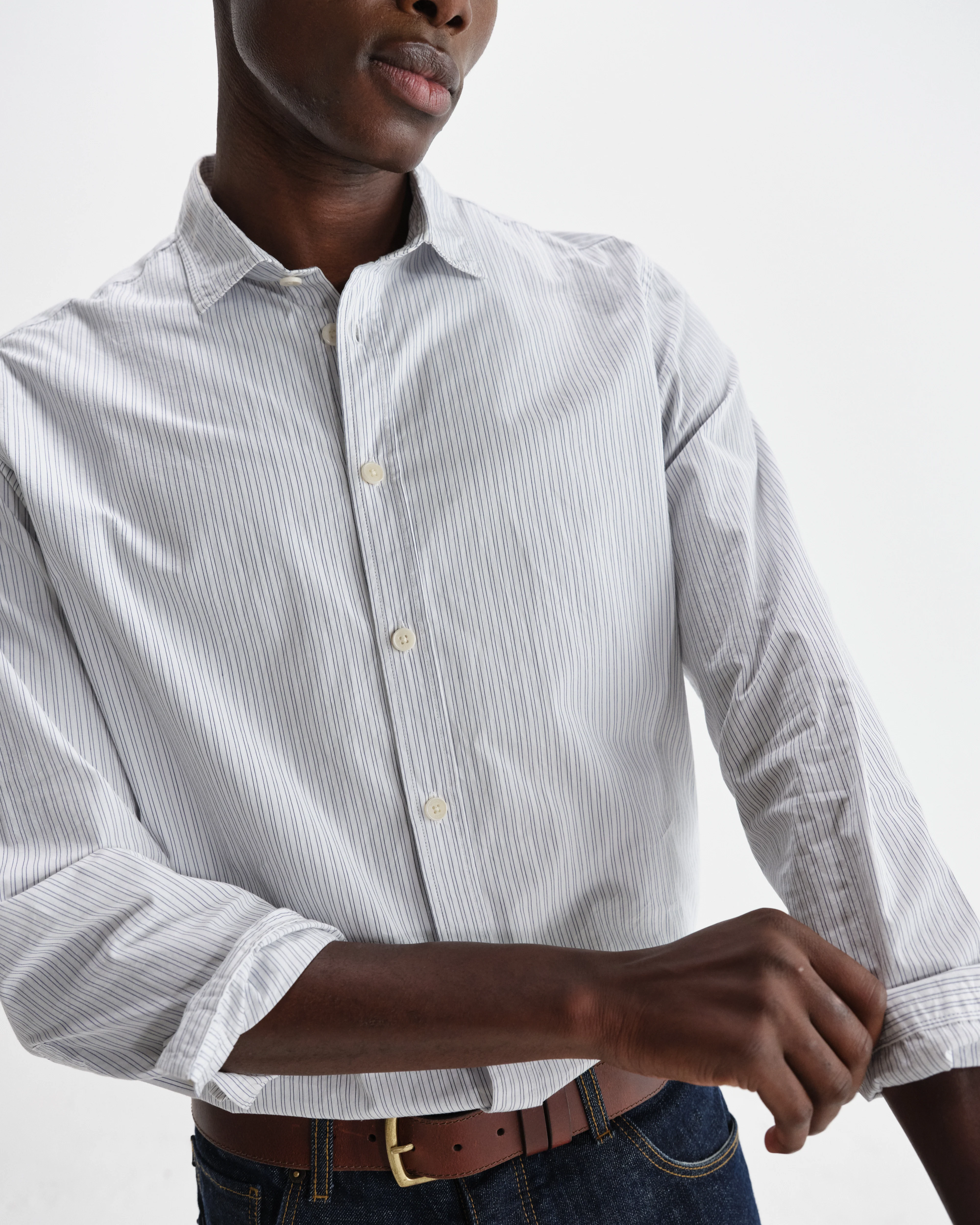 Shelly - Ecru And Blue Fine Stripe Poplin Shirt - Image 3