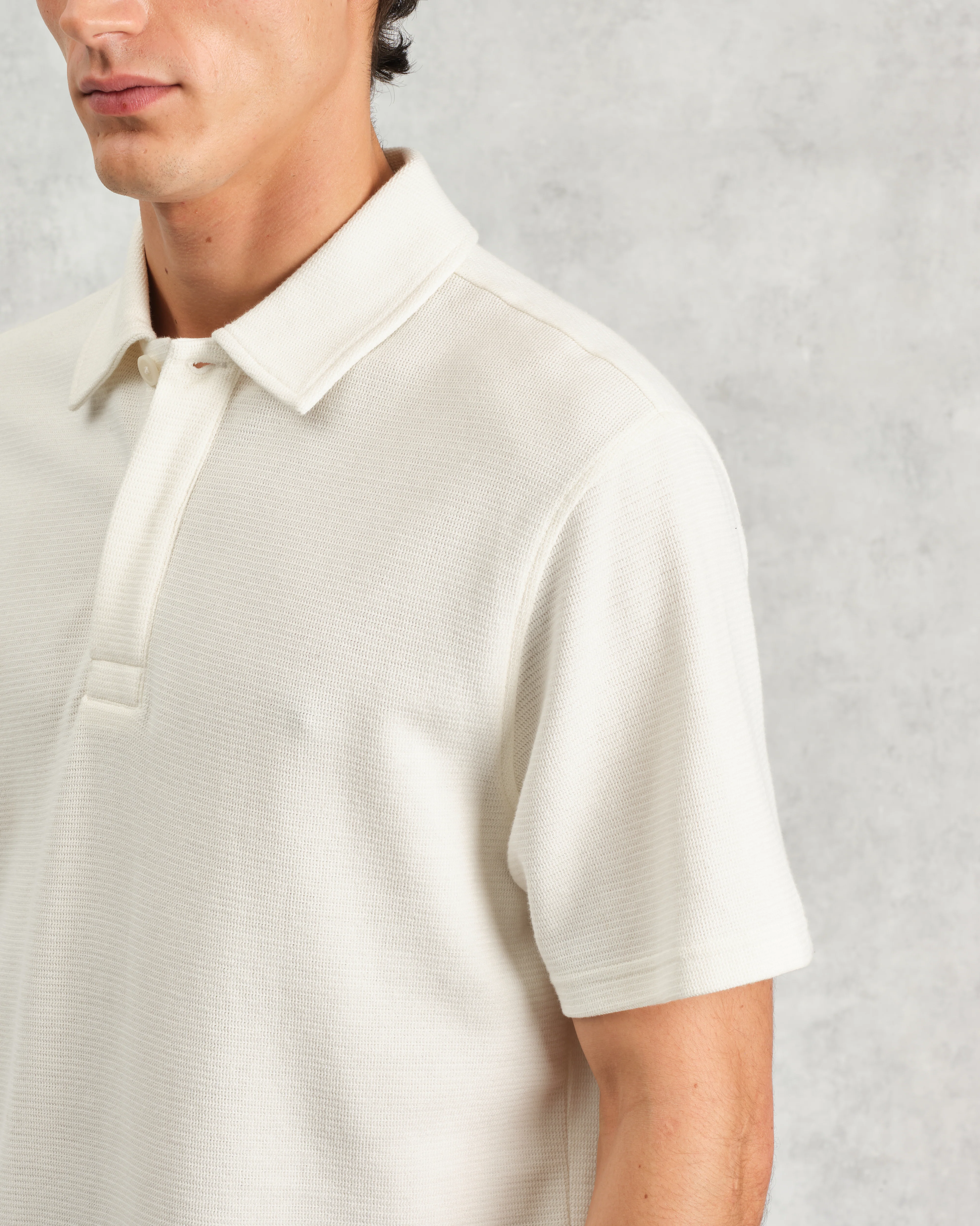 Shore - Ecru Textured Organic Cotton Polo Shirt - Image 3