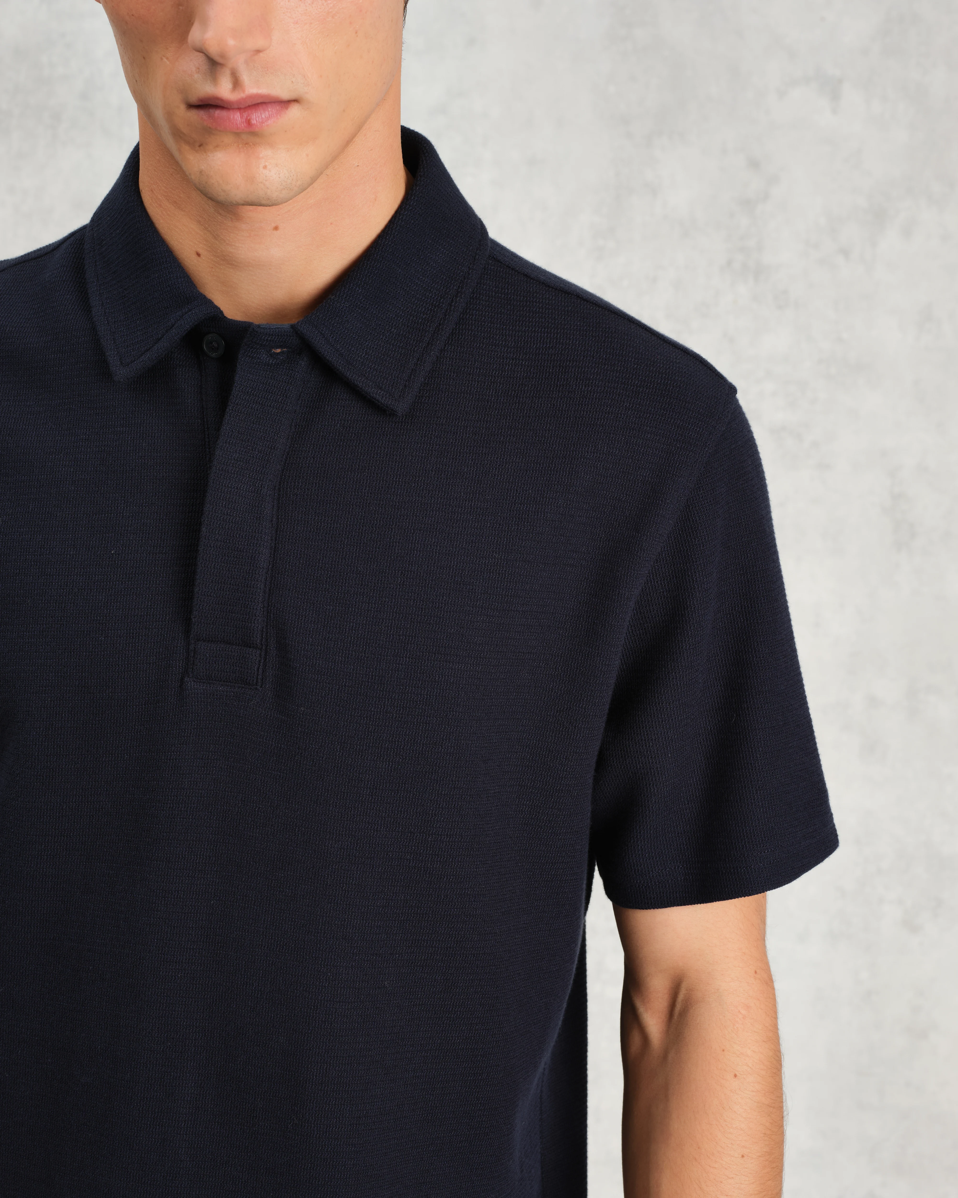 Shore - Navy Textured Organic Cotton Polo Shirt - Image 3