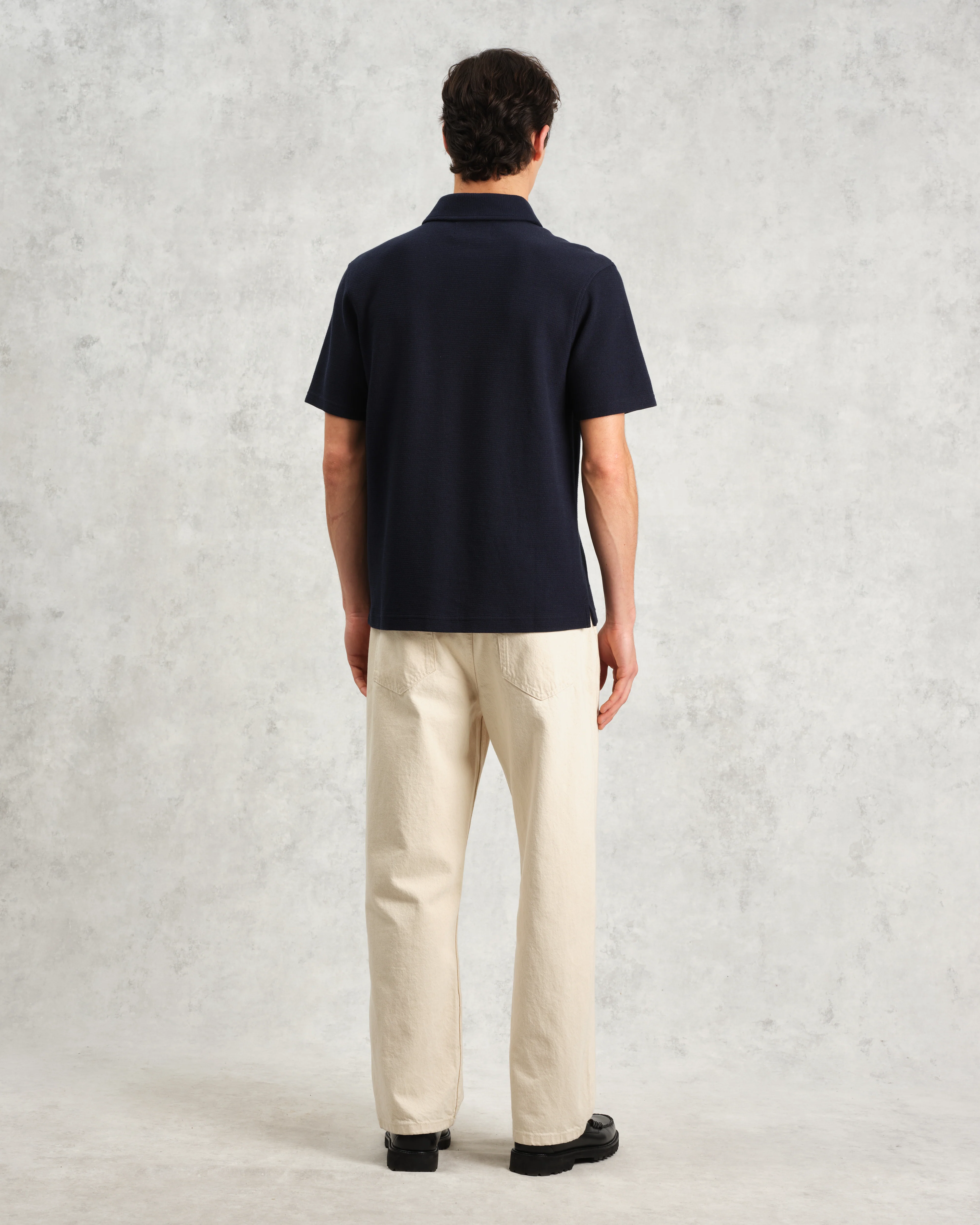 Shore - Navy Textured Organic Cotton Polo Shirt - Image 6