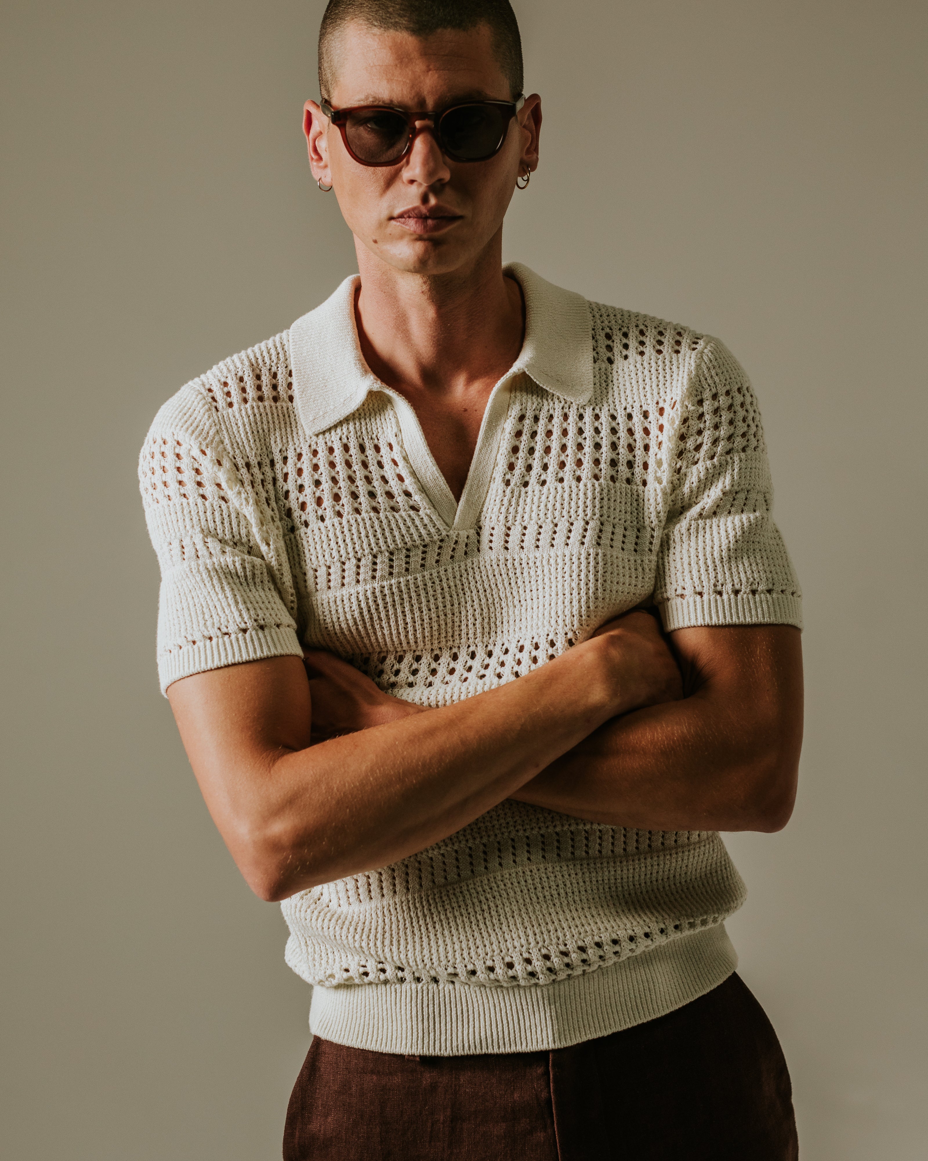Siena - Ecru Pointelle Knitted Polo - Image 3