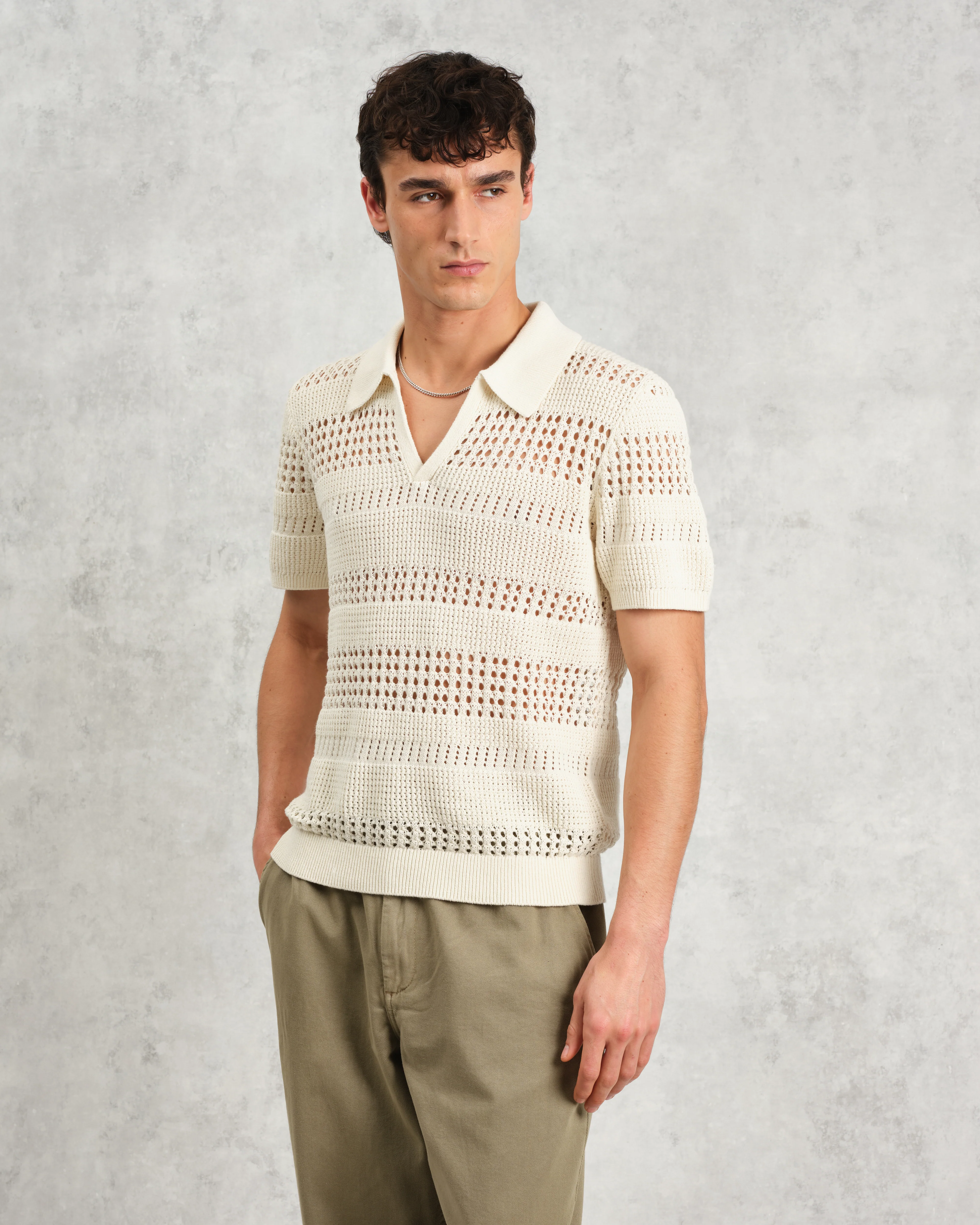 Siena - Ecru Pointelle Knitted Polo - Image 4