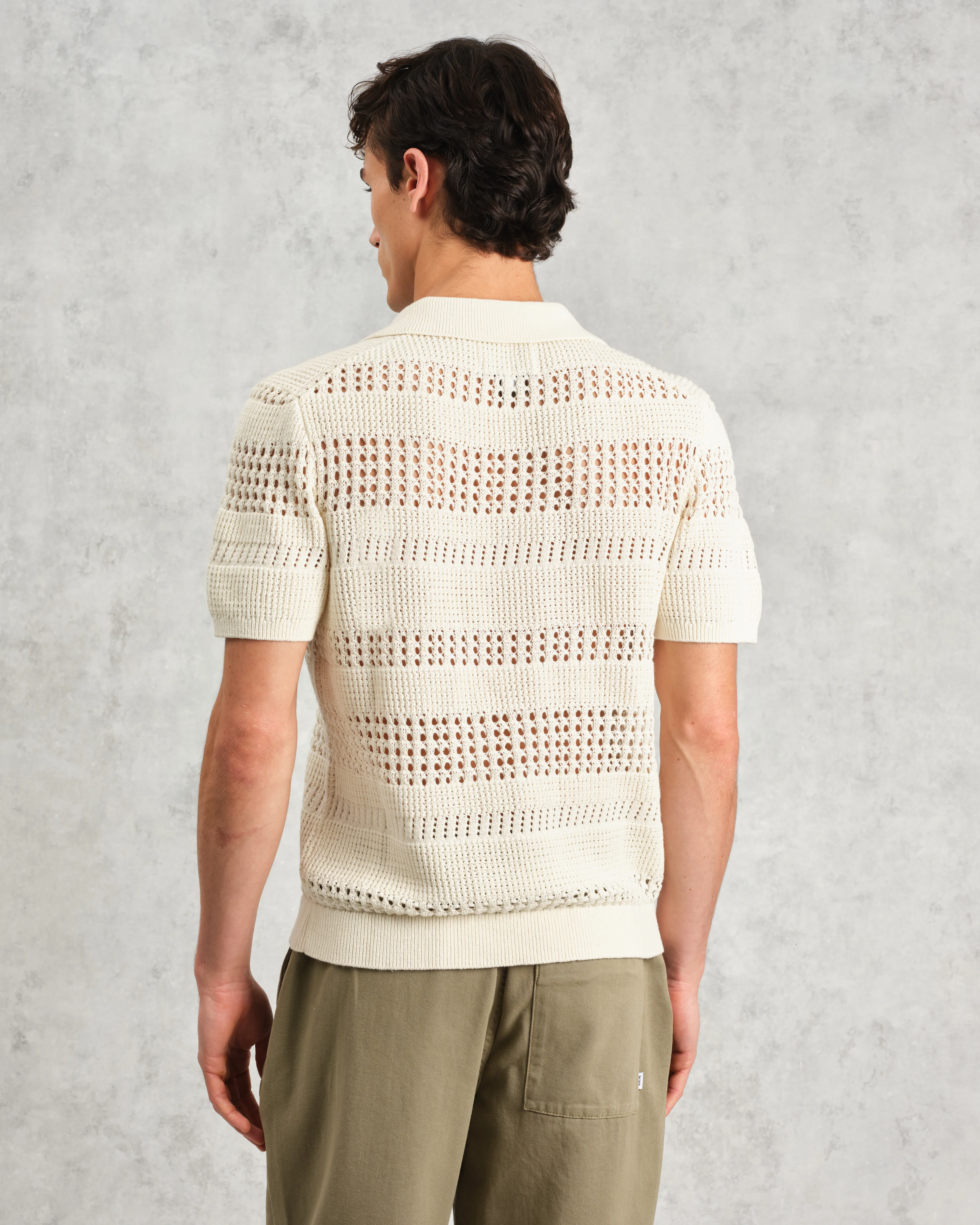 Siena - Ecru Pointelle Knitted Polo - Image 9