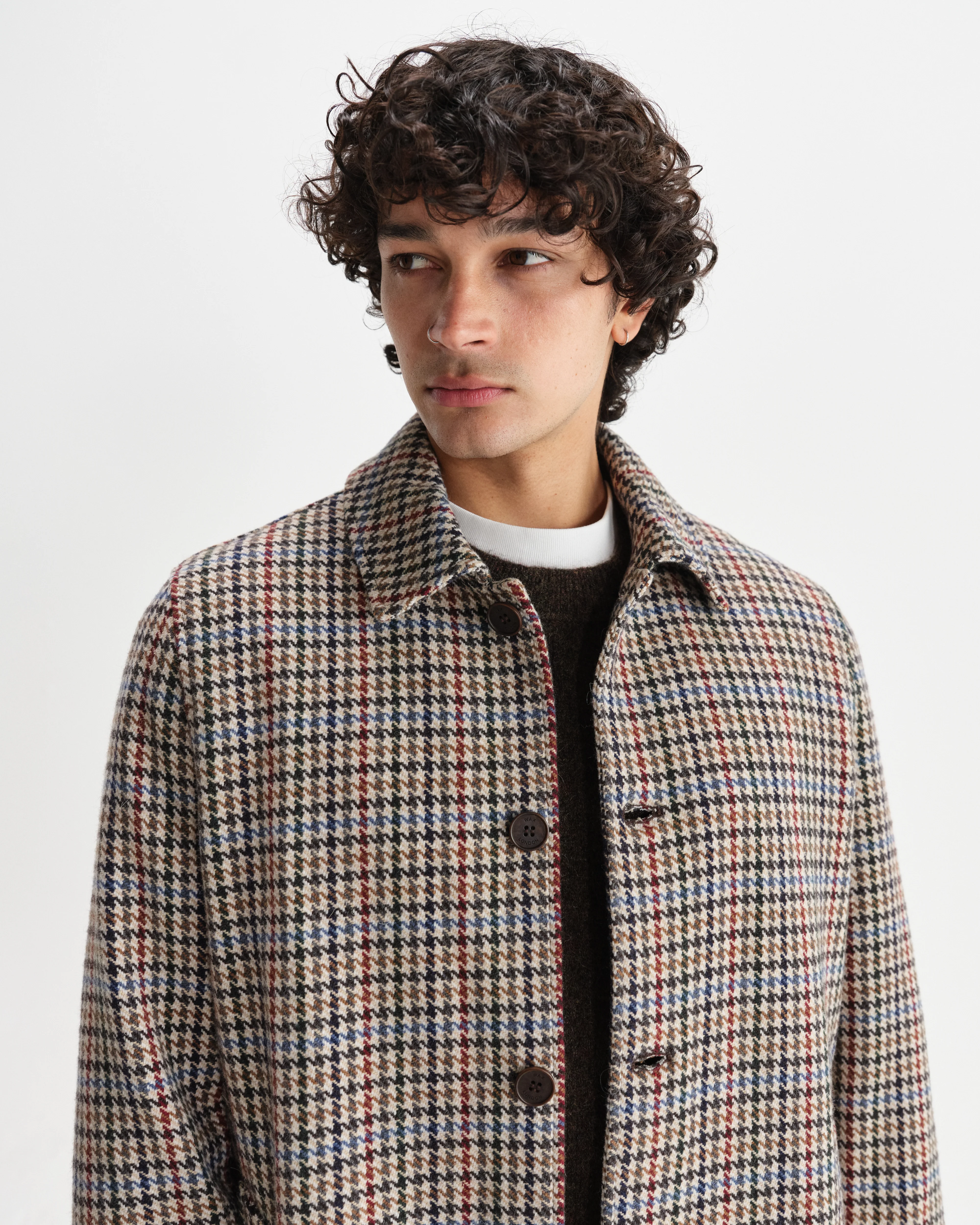 Stan - Natural Houndstooth Check Wool Car Coat - Image 3