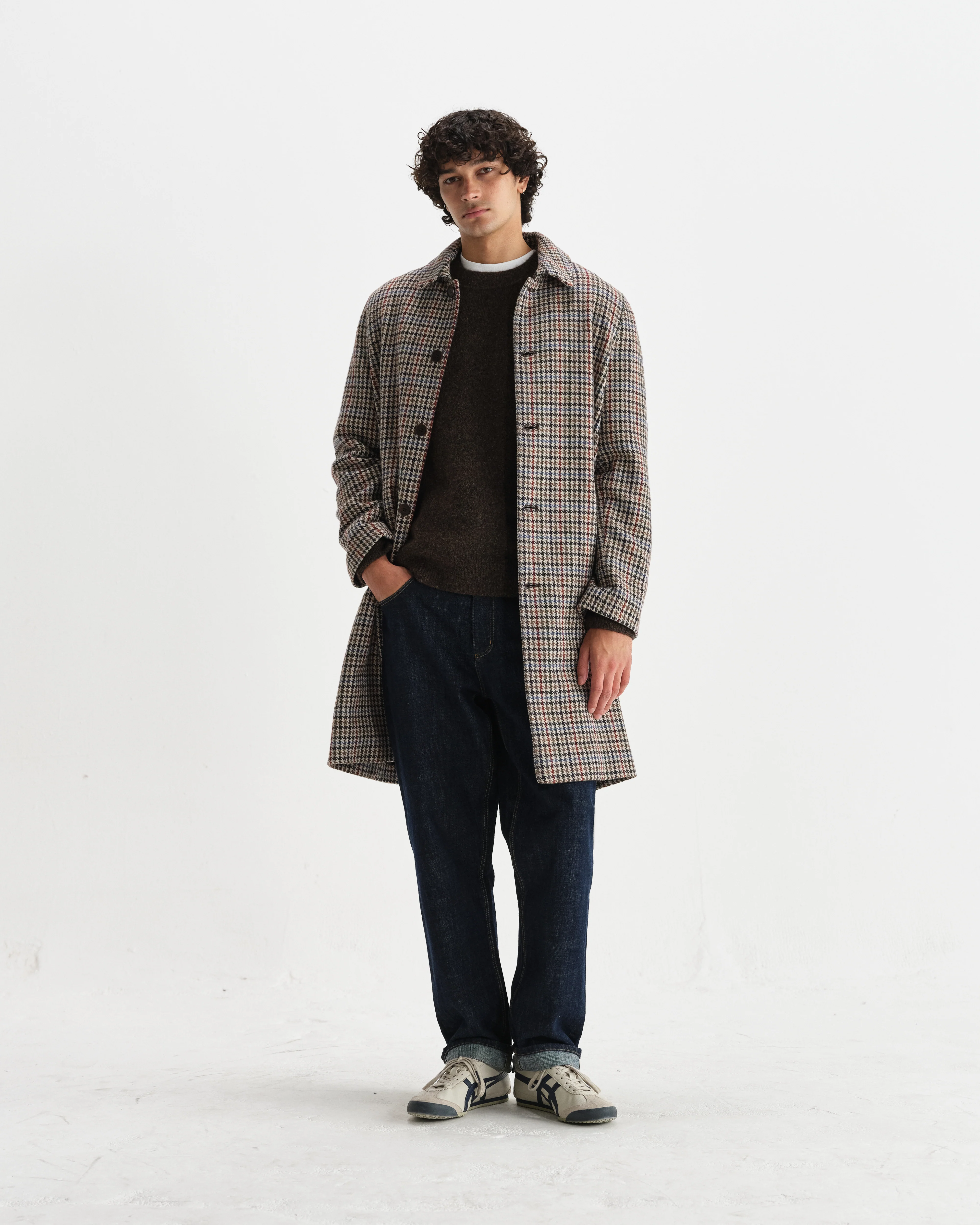 Stan - Natural Houndstooth Check Wool Car Coat - Image 4
