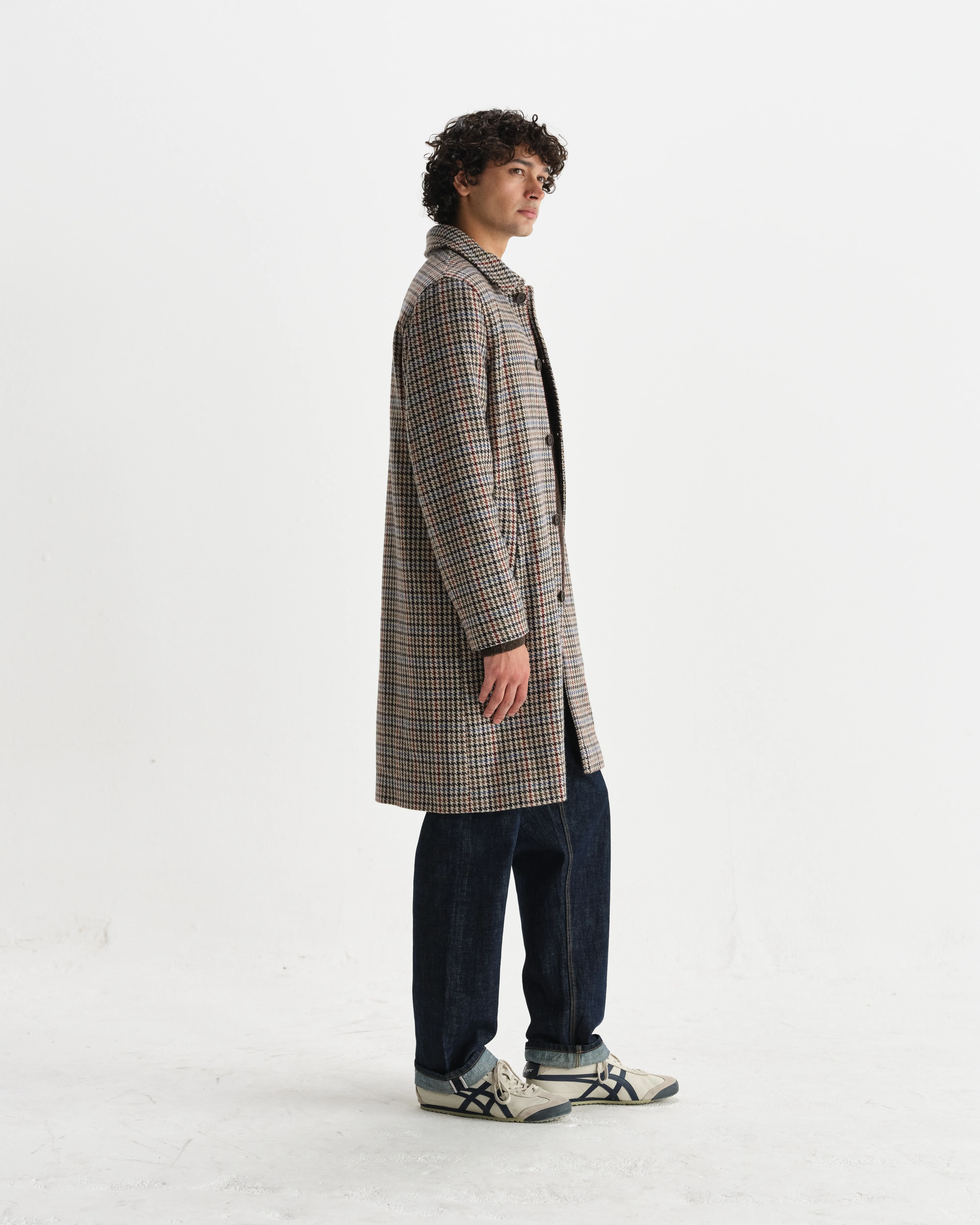 Stan - Natural Houndstooth Check Wool Car Coat - Image 5
