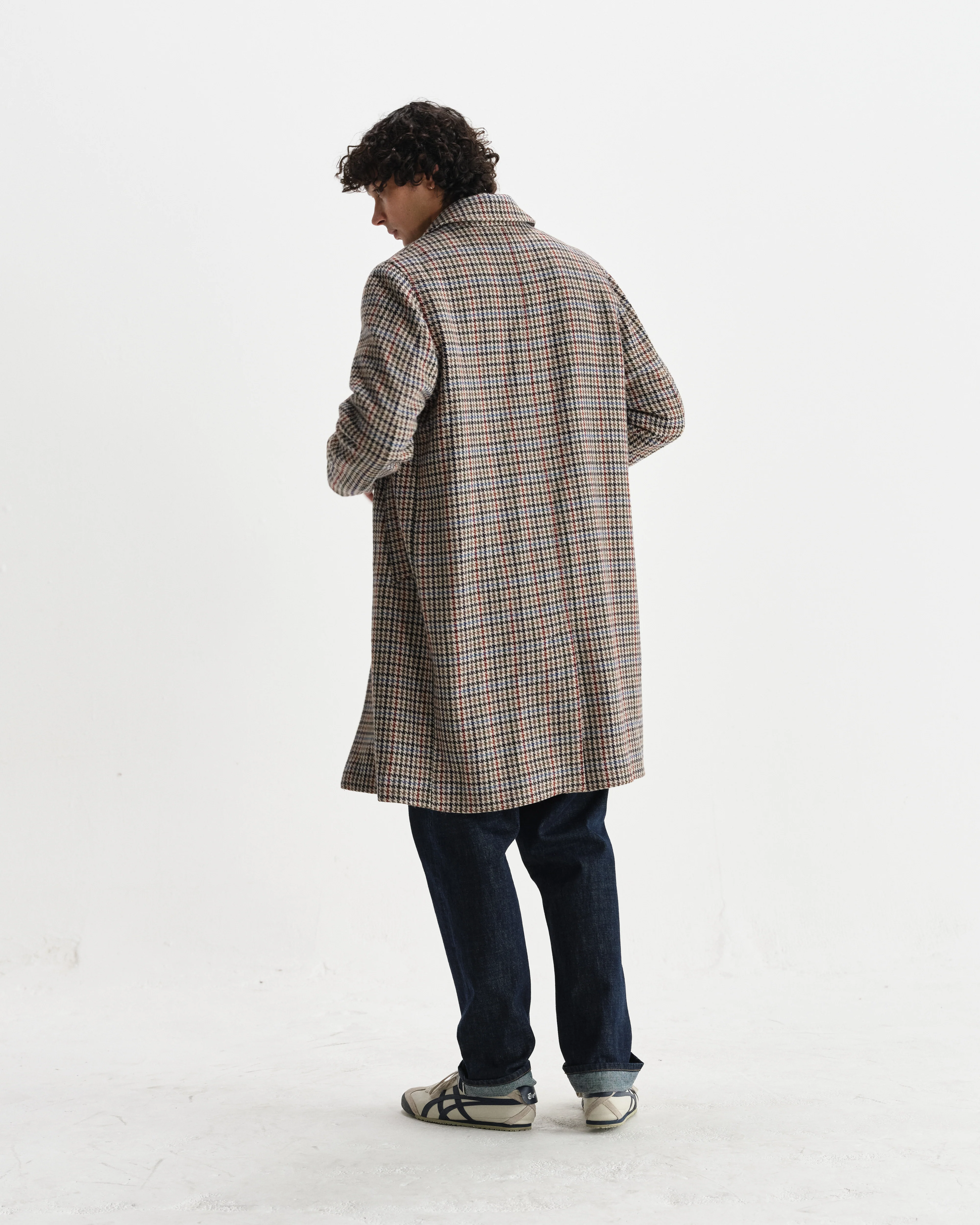 Stan - Natural Houndstooth Check Wool Car Coat - Image 6