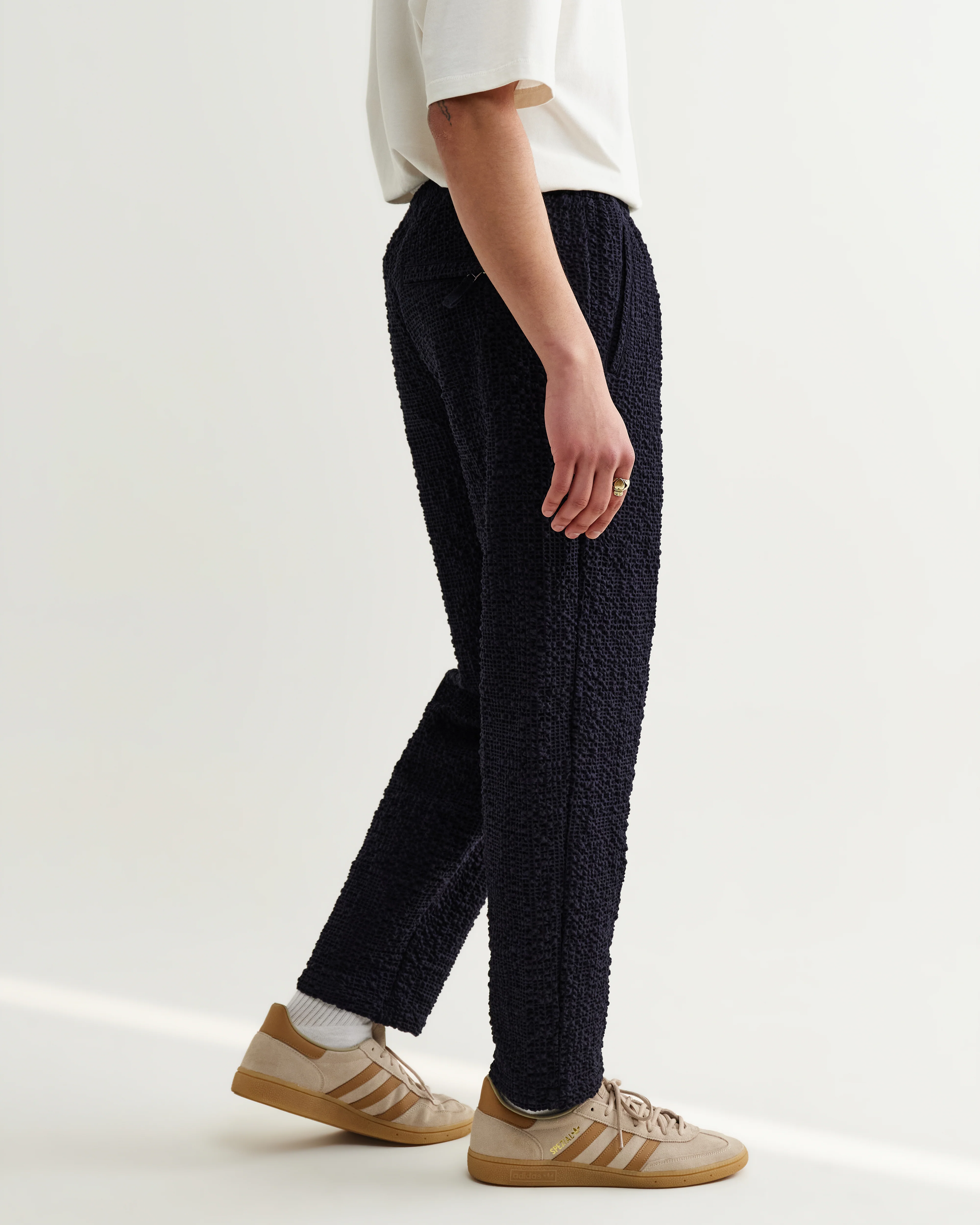 Tyne - Dark Navy Jumbo Seersucker Loose Fit Trousers - Image 4