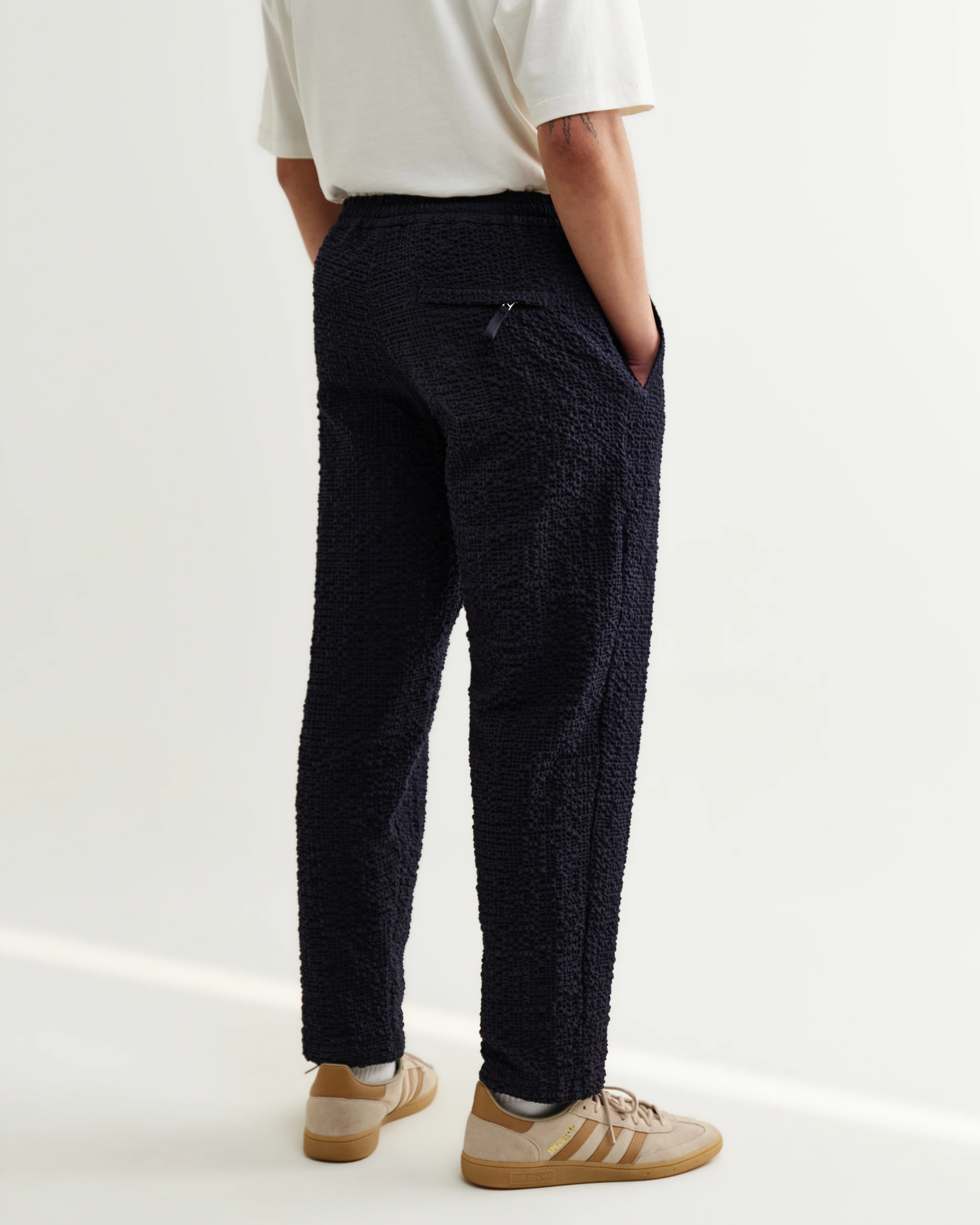 Tyne - Dark Navy Jumbo Seersucker Loose Fit Trousers - Image 5