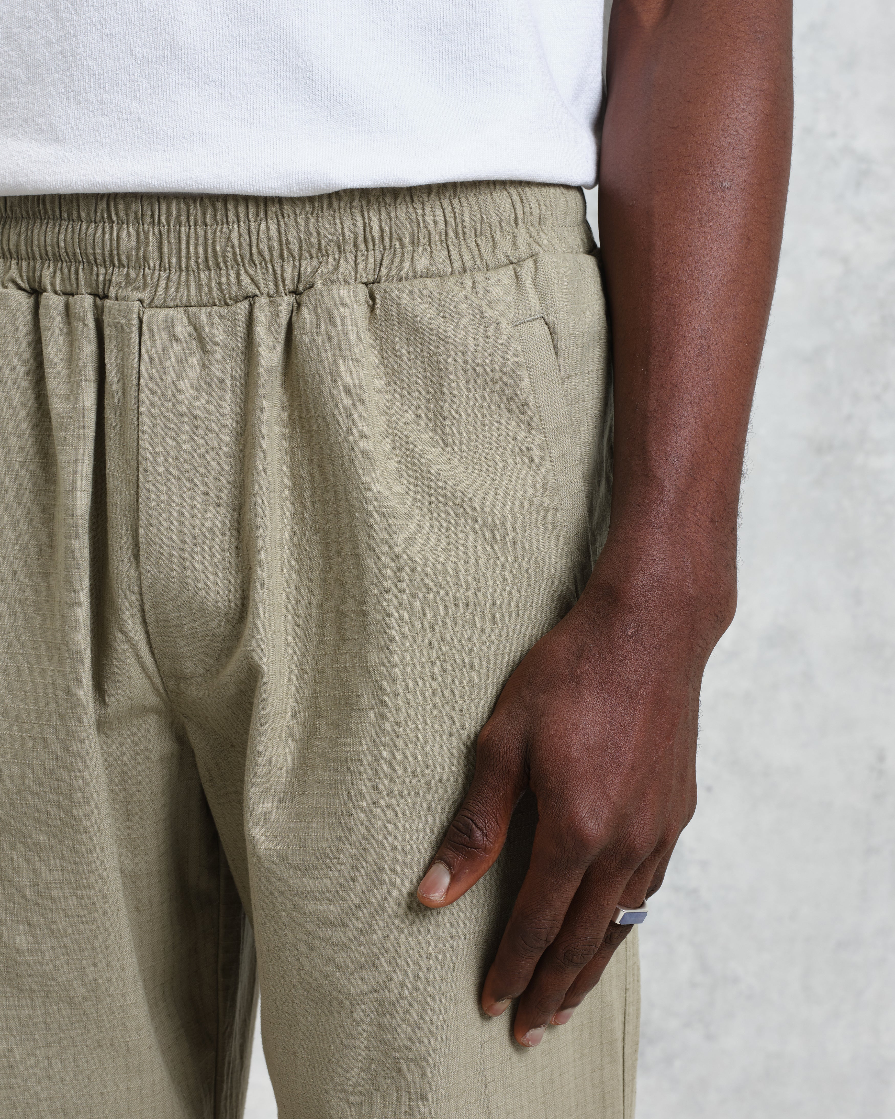Tyne - Light Khaki Cotton-Linen Ripstop Trousers - Image 4