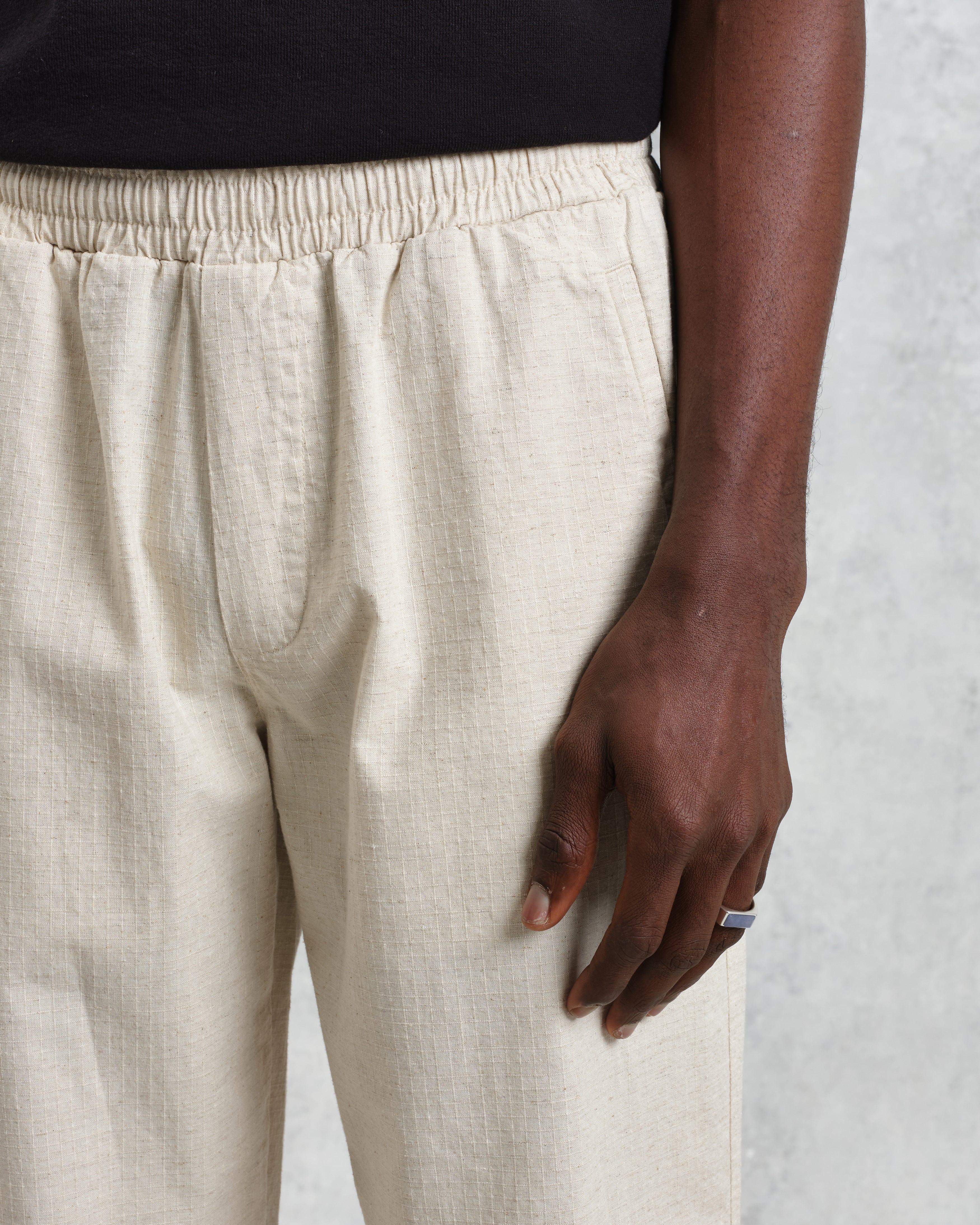 Tyne - Natural Cotton-Linen Ripstop Trousers - Image 4