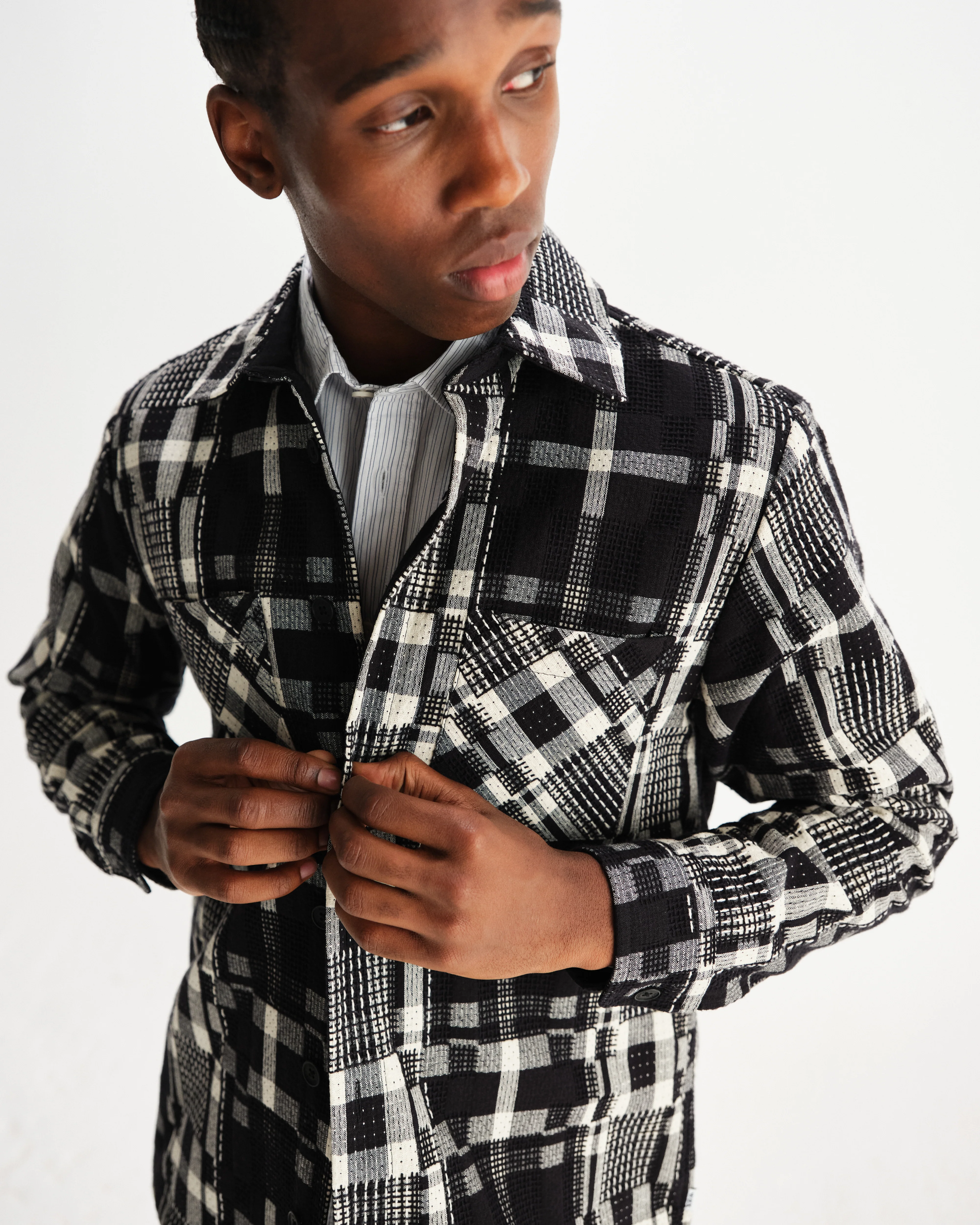 Whiting - Black And Ecru Glitch Check Overshirt - Image 3
