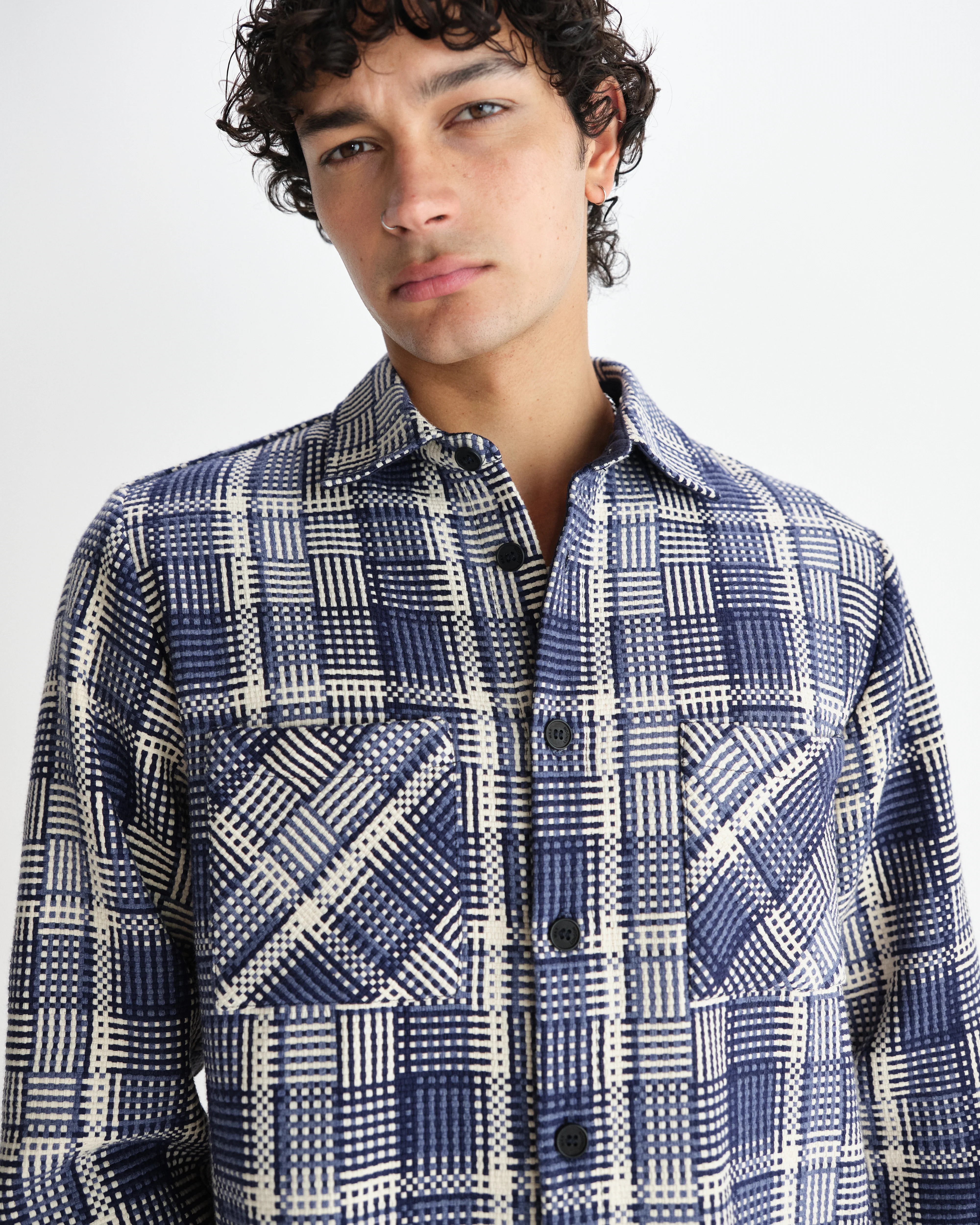 Whiting - Blue And Ecru Basket Weave Overshirt - Image 3