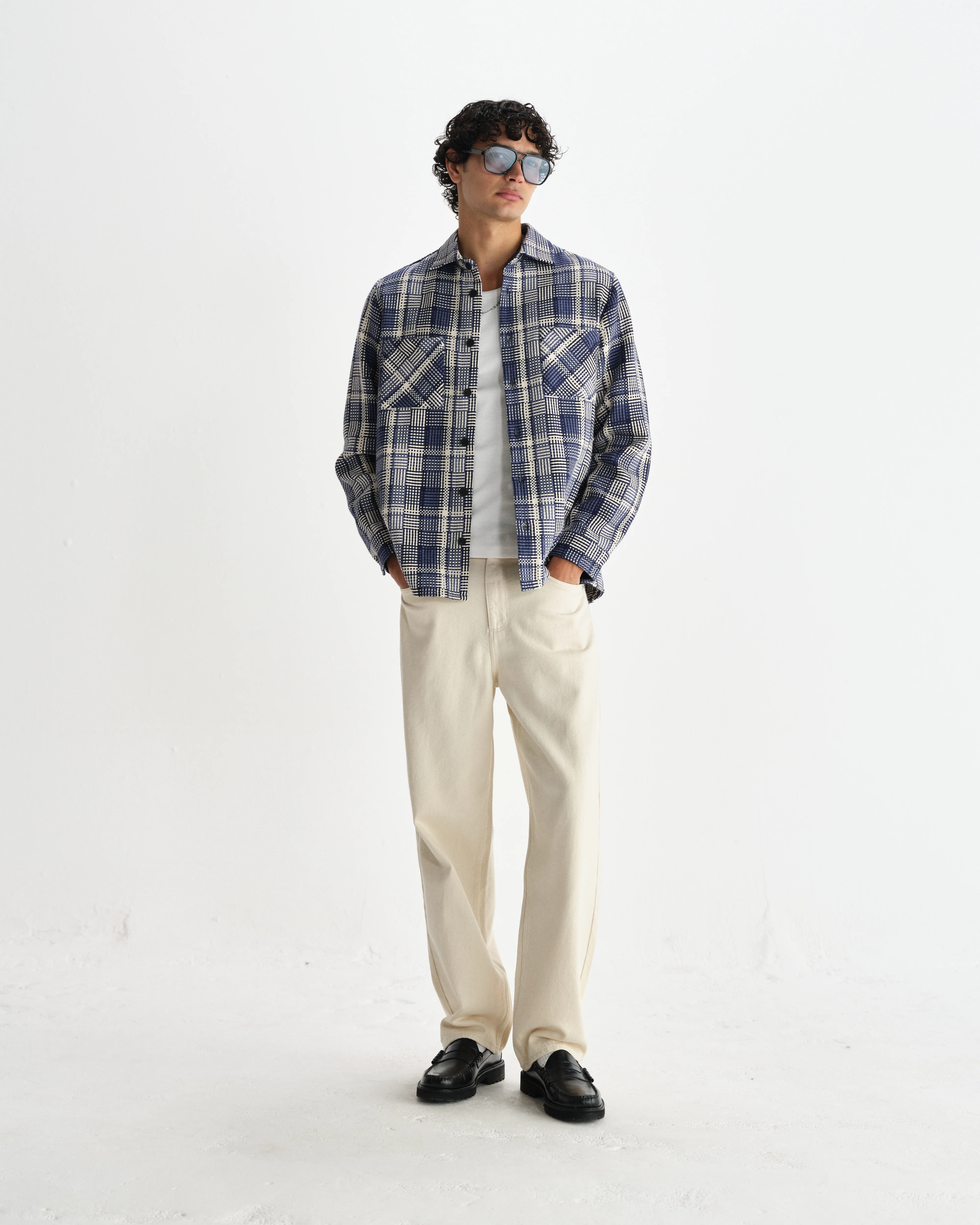 Whiting - Blue And Ecru Basket Weave Overshirt - Image 4