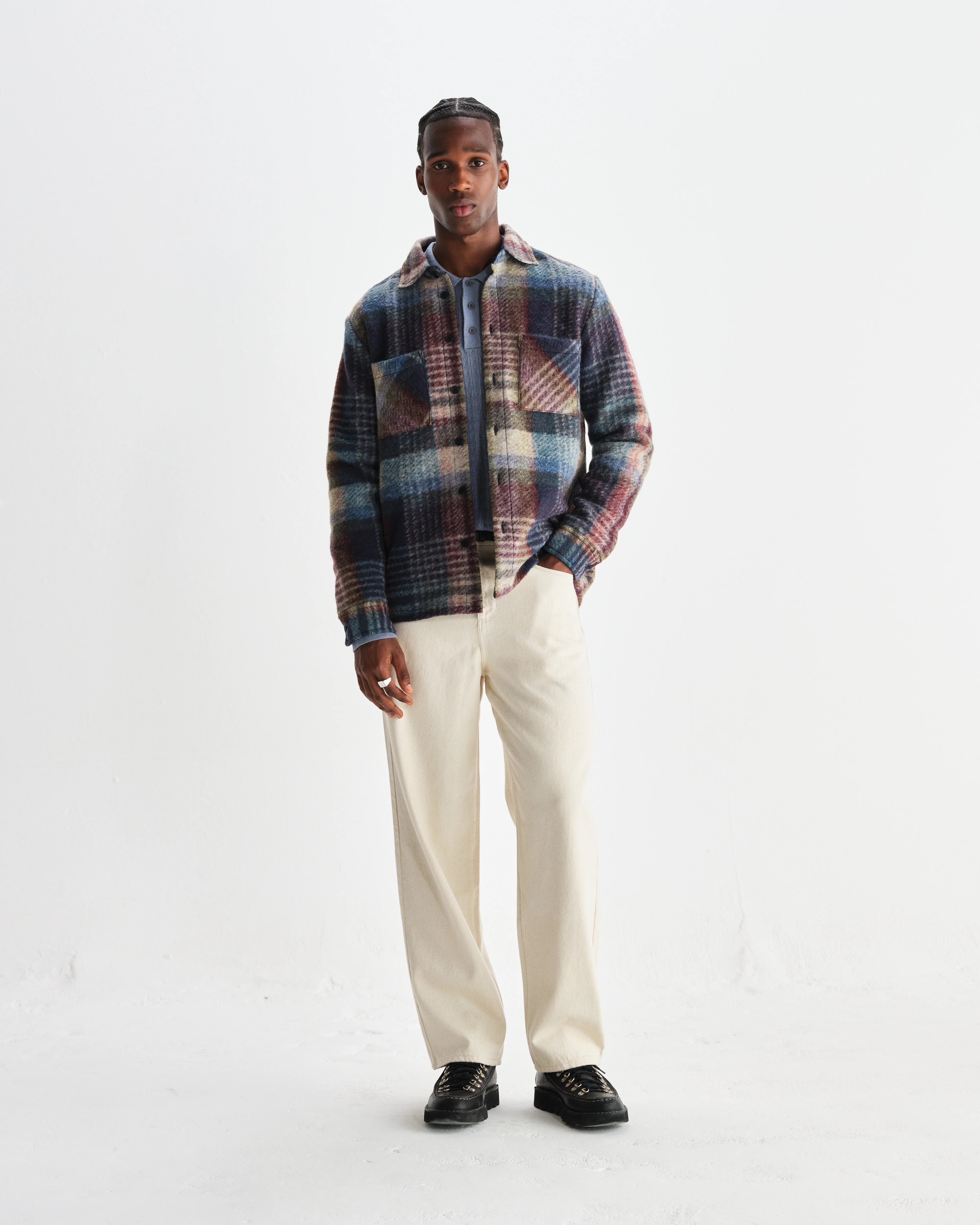 Whiting - Blue And Multicolour Check Wool Overshirt - Image 4