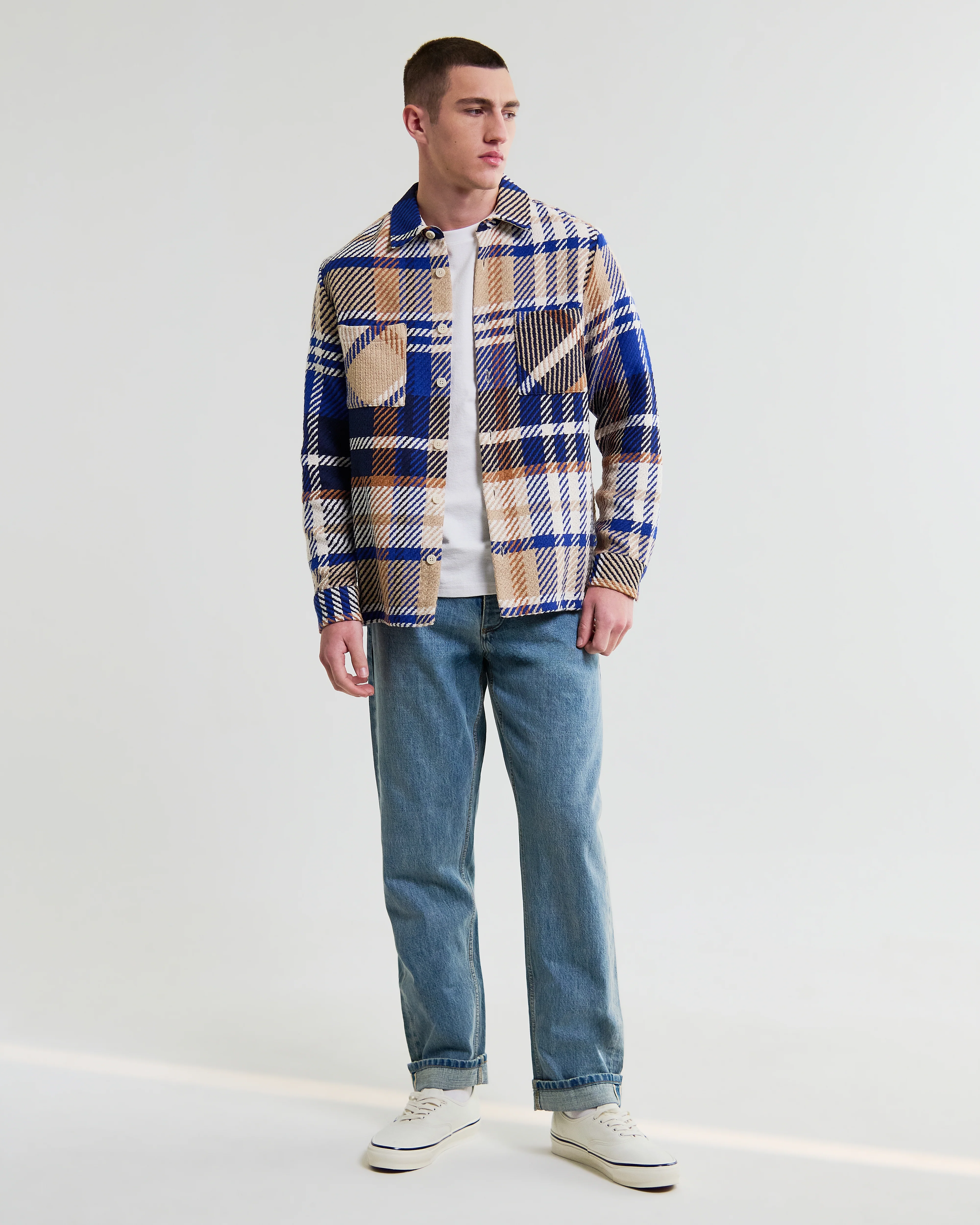 Whiting - Blue And Tan Bold Check Overshirt - Image 3