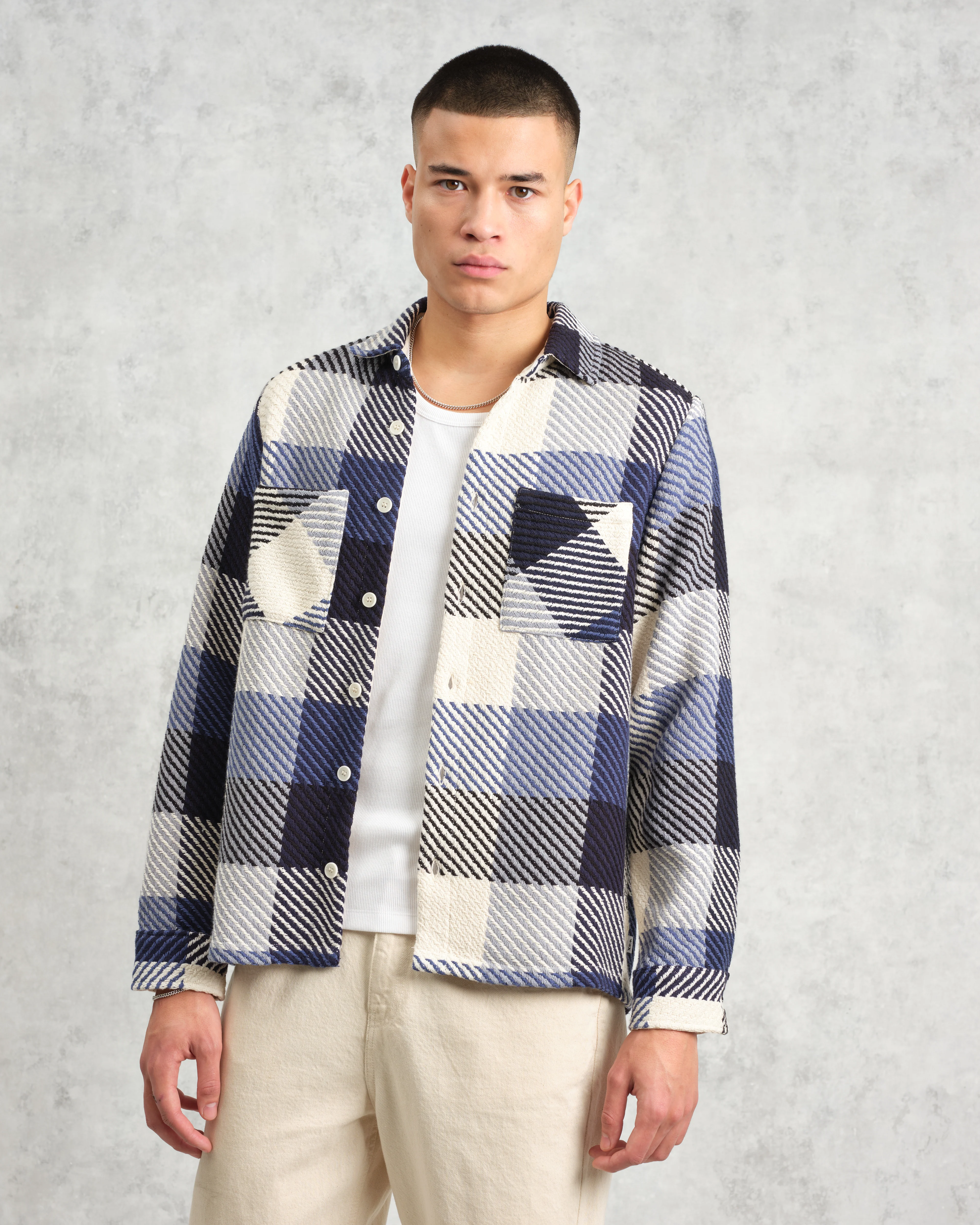 Whiting - Navy And Ecru Block Check Overshirt - Image 3