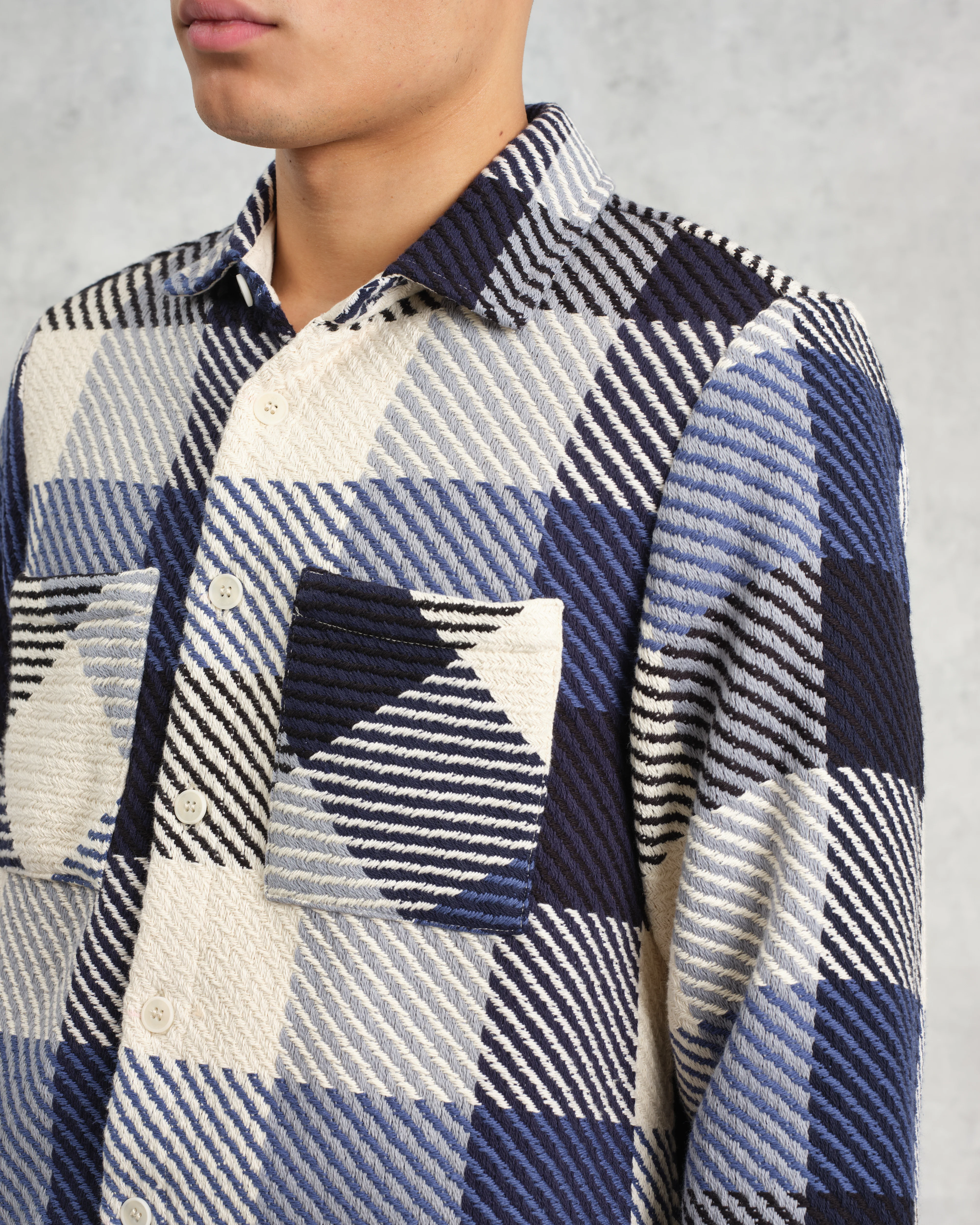 Whiting - Navy And Ecru Block Check Overshirt - Image 4