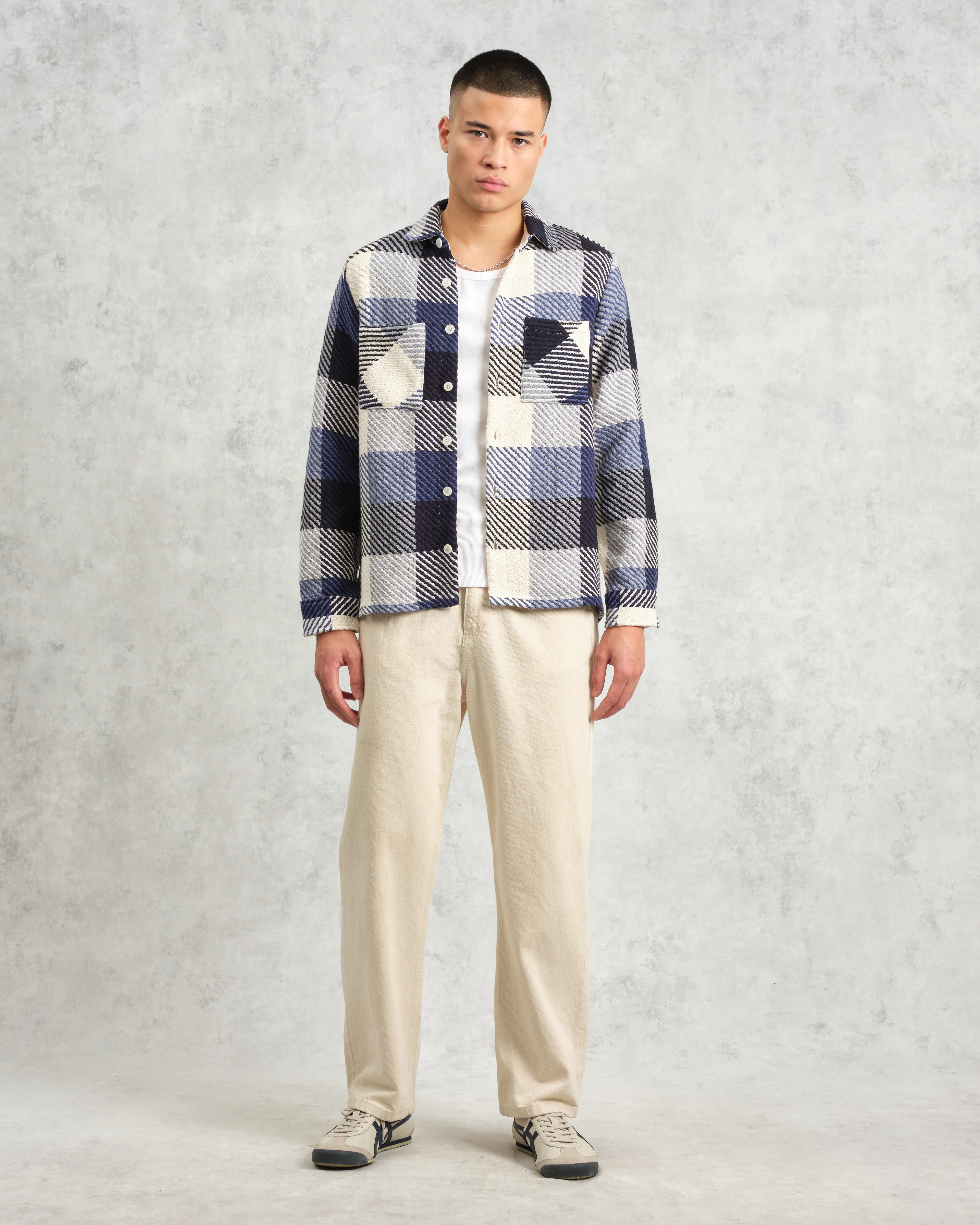 Whiting - Navy And Ecru Block Check Overshirt - Image 5