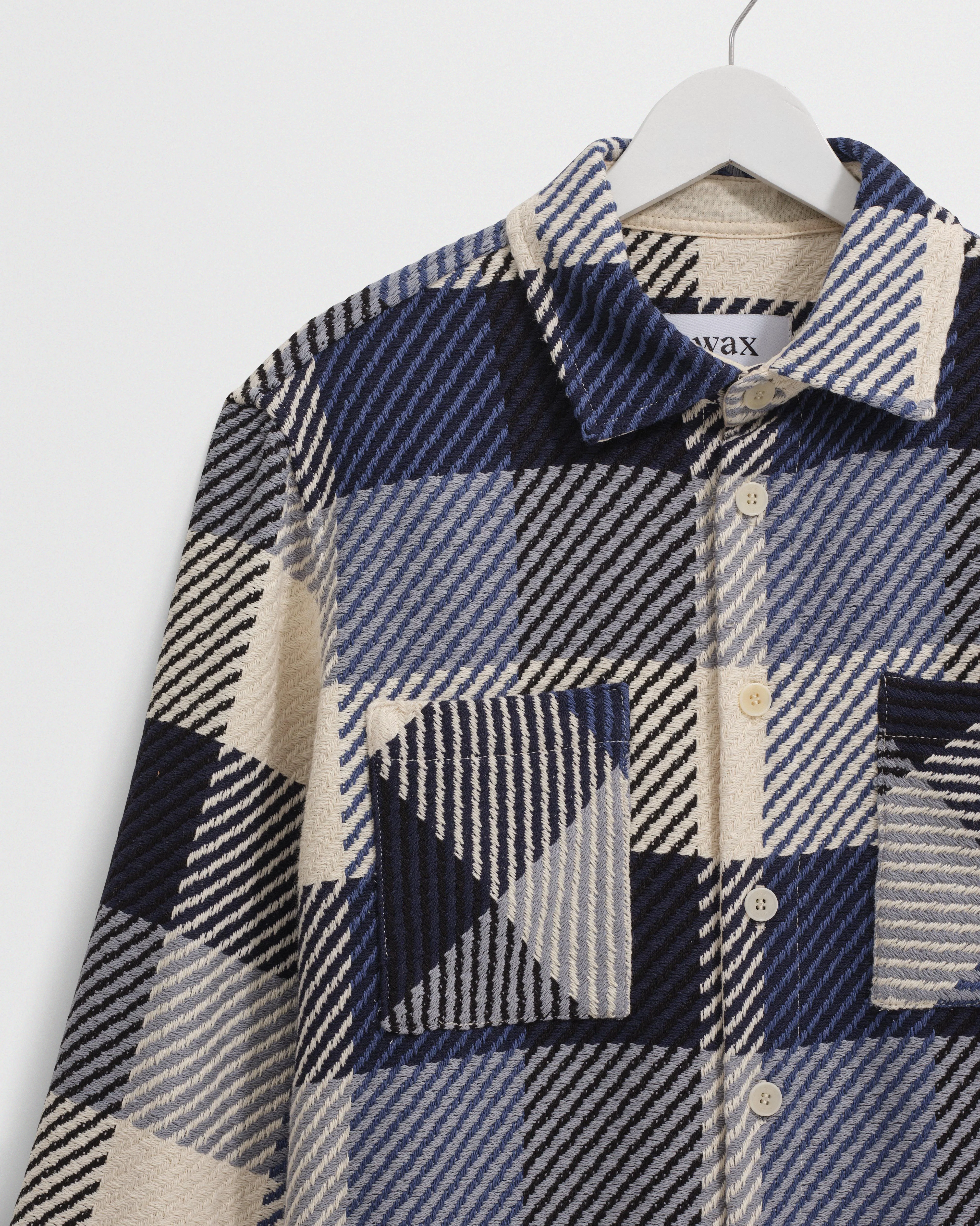 Whiting - Navy And Ecru Block Check Overshirt - Image 9